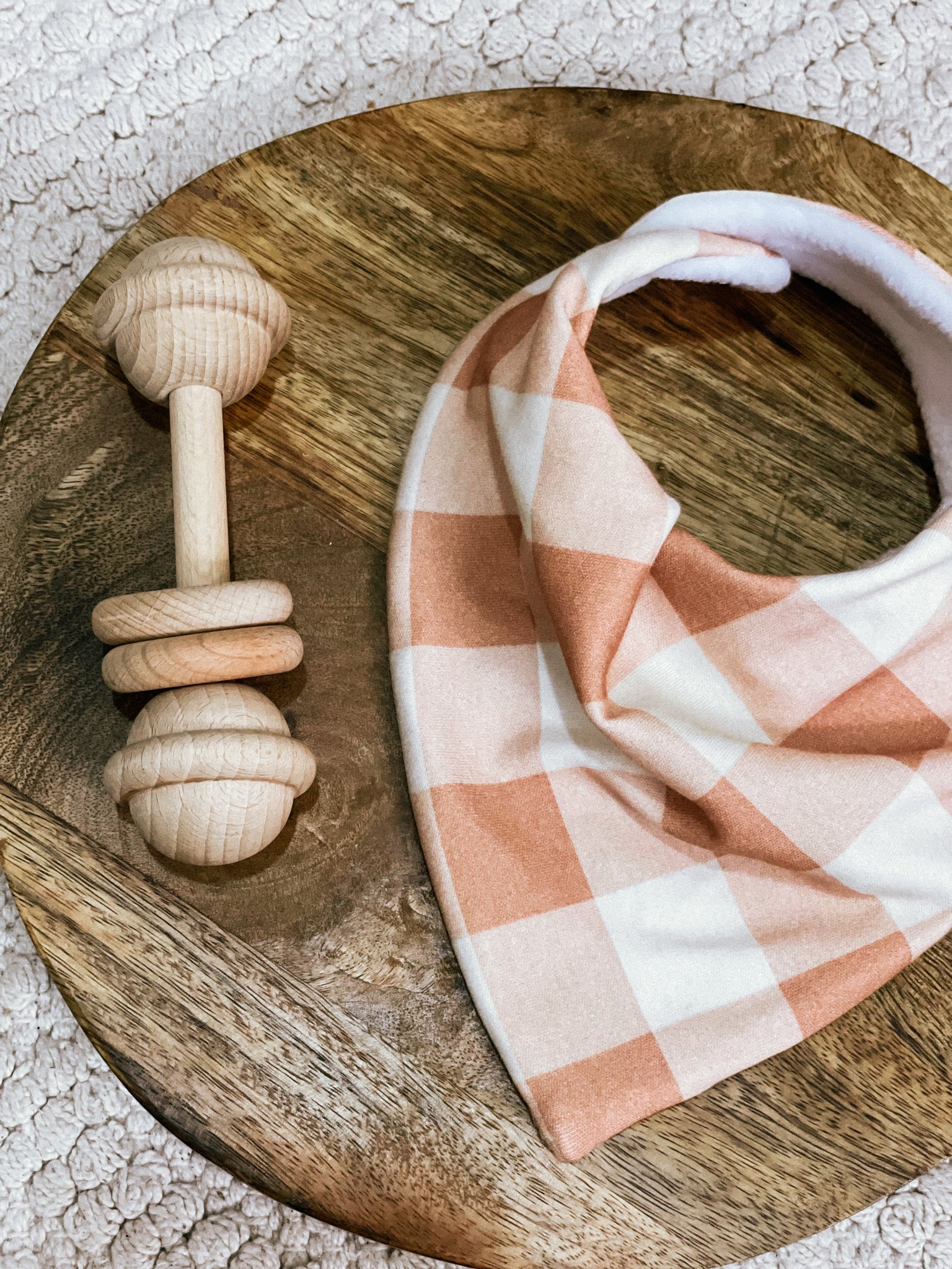 CLAY & BEIGE Gingham Organic Cotton Bandana Bib