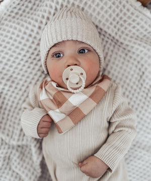 CLAY & BEIGE Gingham Organic Cotton Bandana Bib