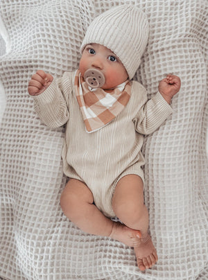 CLAY & BEIGE Gingham Organic Cotton Bandana Bib