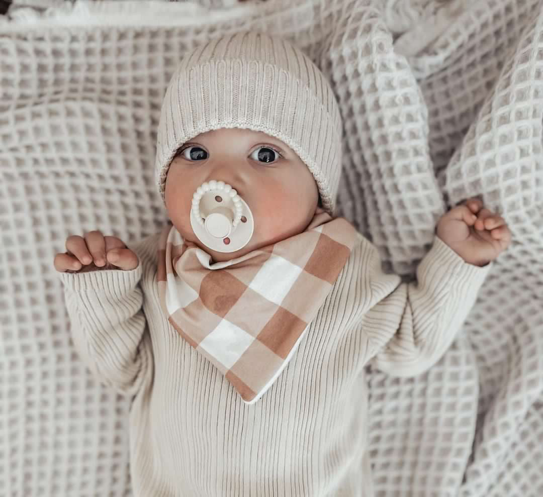 CLAY & BEIGE Gingham Organic Cotton Bandana Bib