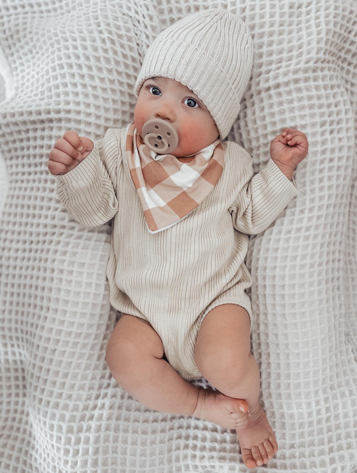 CLAY & BEIGE Gingham Organic Cotton Bandana Bib