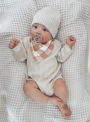 CLAY & BEIGE Gingham Organic Cotton Bandana Bib