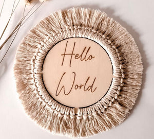 Macrame “Hello World” Announcement Plaque